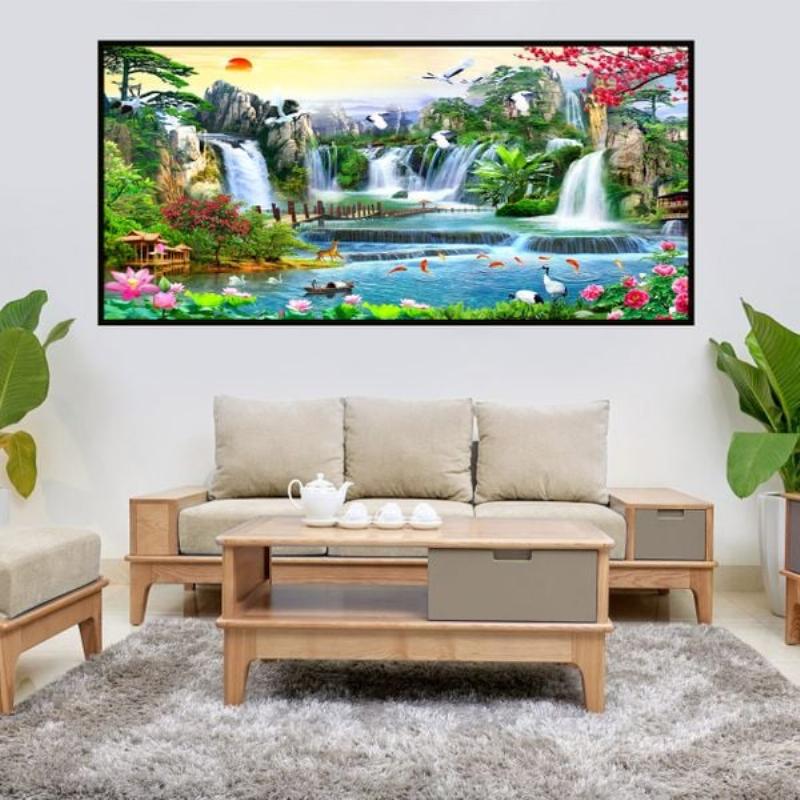 Minh họa vị trí đặt tranh 3D biển hợp phong thủy trong phòng khách
